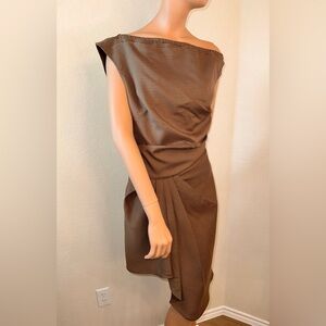 Cider NWT Brown Gingham Draped Mini Dress Off Shoulder Tie Waist XL